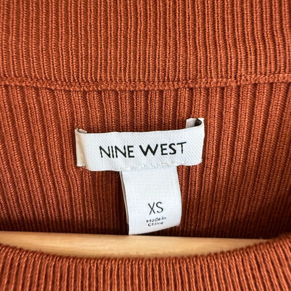 Nine West Rust Ribbed Knit Long Sleeve Top Chevron Detail XS - Picture 3 of 5